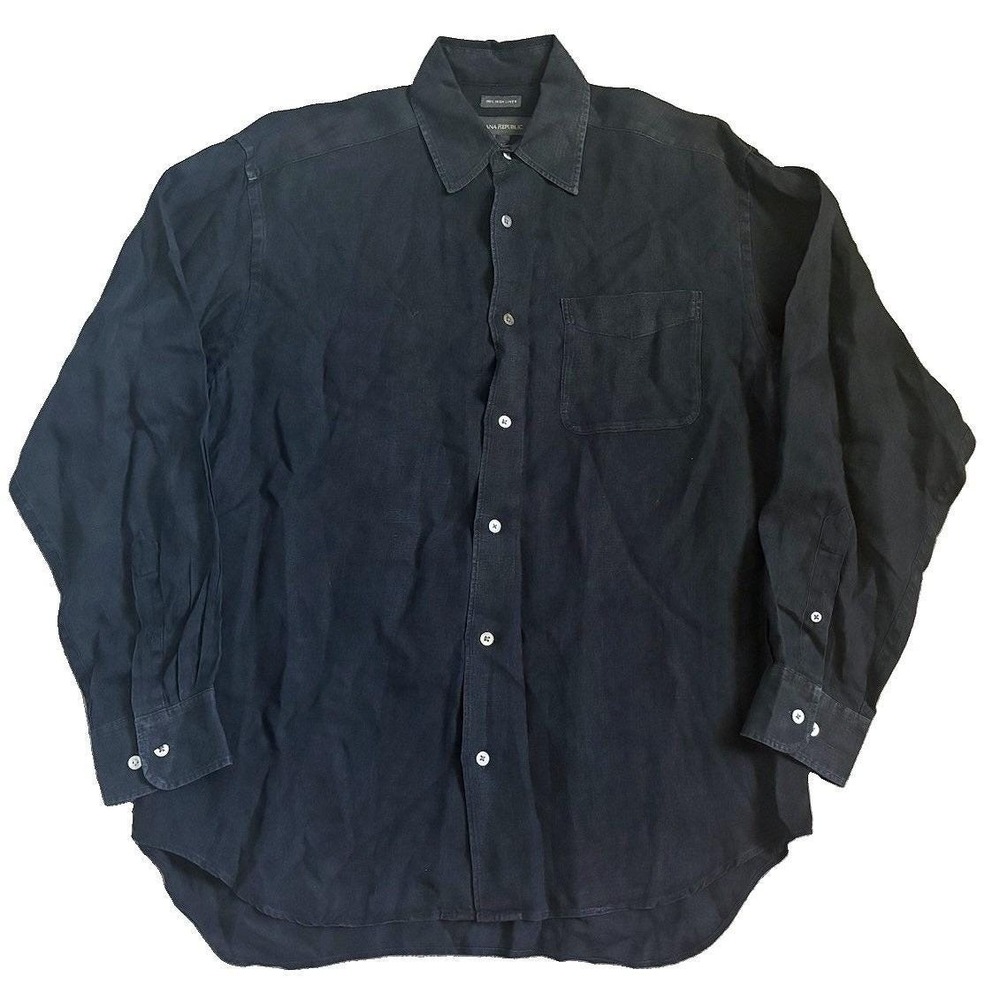 Vtg 90s Banana Republic 100% Irish Linen Button Shirt Men Medium Black Relax Fit